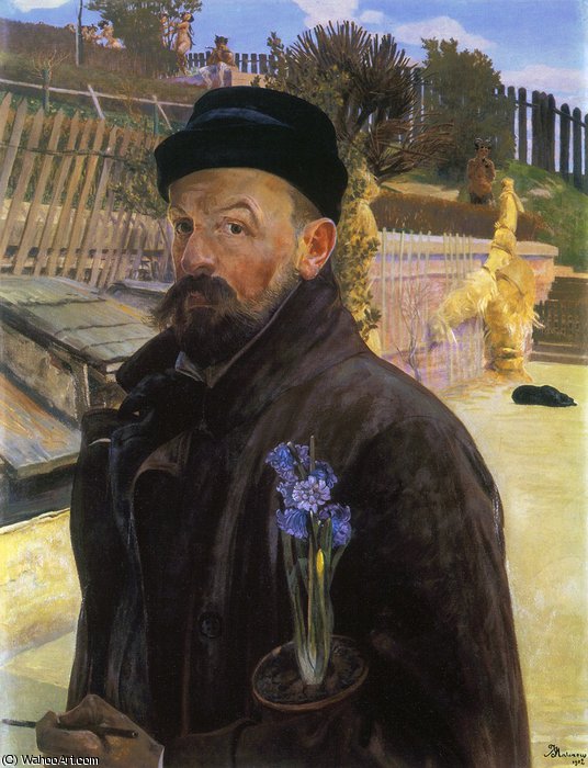 Wikioo.org - Bách khoa toàn thư về mỹ thuật - Vẽ tranh, Tác phẩm nghệ thuật Jacek Malczewski - selfportrait with hyacinth