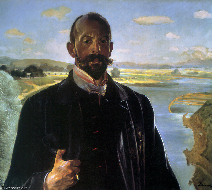 Wikioo.org - The Encyclopedia of Fine Arts - Painting, Artwork by Jacek Malczewski - selfportrait, vistula river behind
