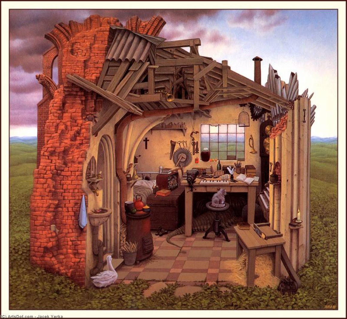 Wikioo.org - The Encyclopedia of Fine Arts - Painting, Artwork by Jacek Yerka - an afternoon with the brothers grimm