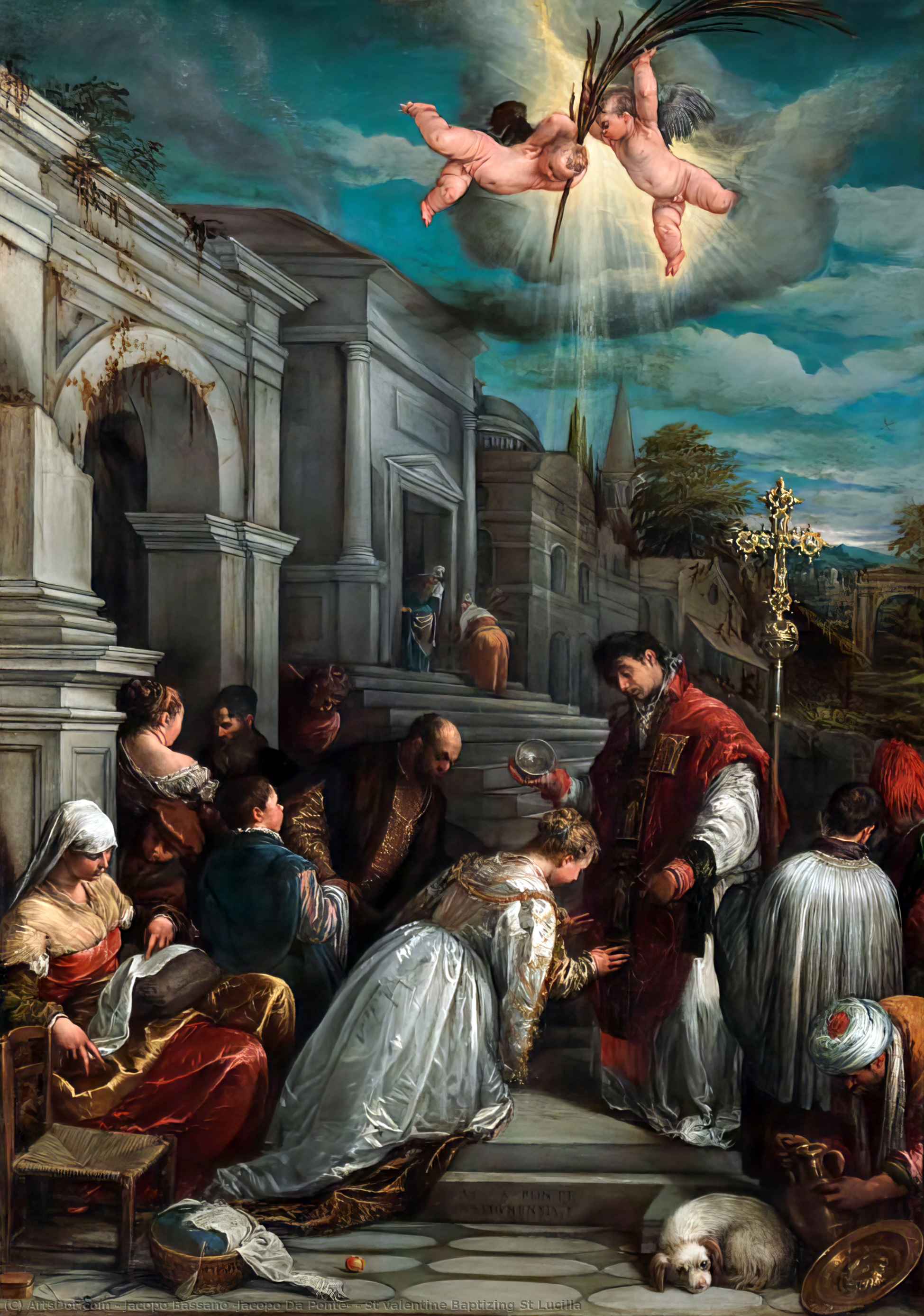 Wikioo.org – La Enciclopedia de las Bellas Artes - Pintura, Obras de arte de Jacopo Bassano (Jacopo Da Ponte) - San valentín bautiza a San Lucilla
