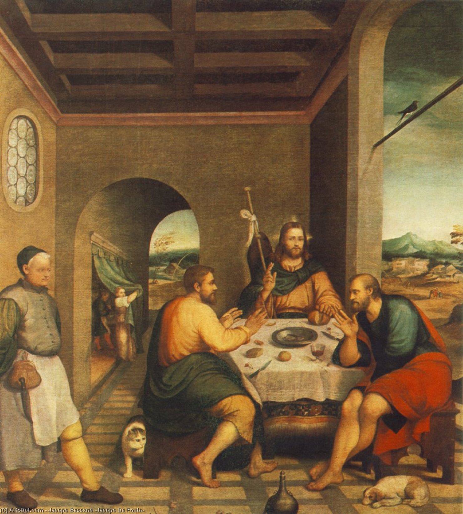 Wikioo.org - Die Enzyklopädie bildender Kunst - Malerei, Kunstwerk von Jacopo Bassano (Jacopo Da Ponte) - Abendmahl in Emmaus -   -