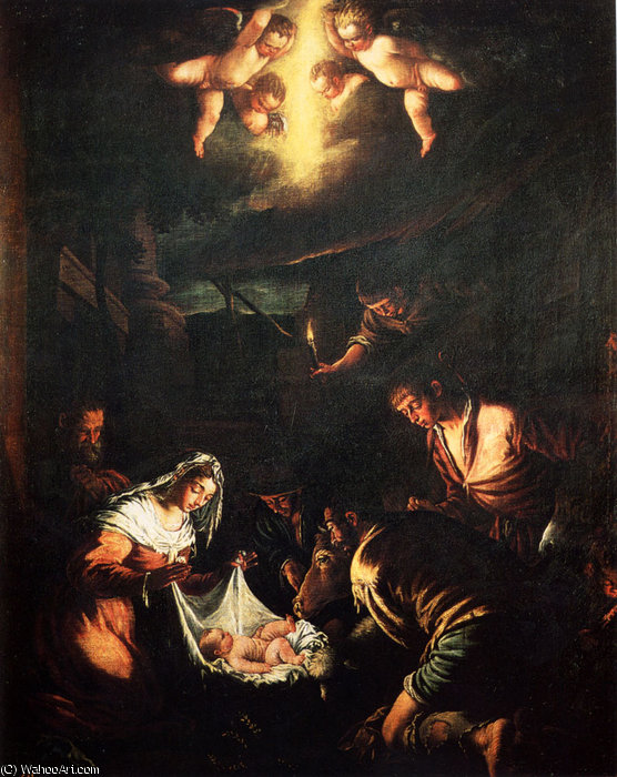 WikiOO.org - Enciclopédia das Belas Artes - Pintura, Arte por Jacopo Bassano (Jacopo Da Ponte) - the adoration of the shepherds