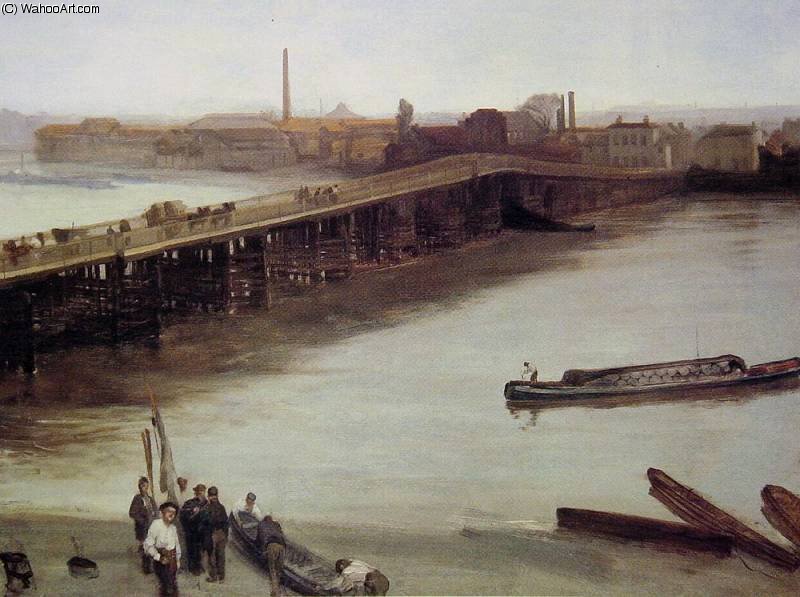 WikiOO.org – 美術百科全書 - 繪畫，作品 James Abbott Mcneill Whistler - 布朗和 银  老  巴特西  桥