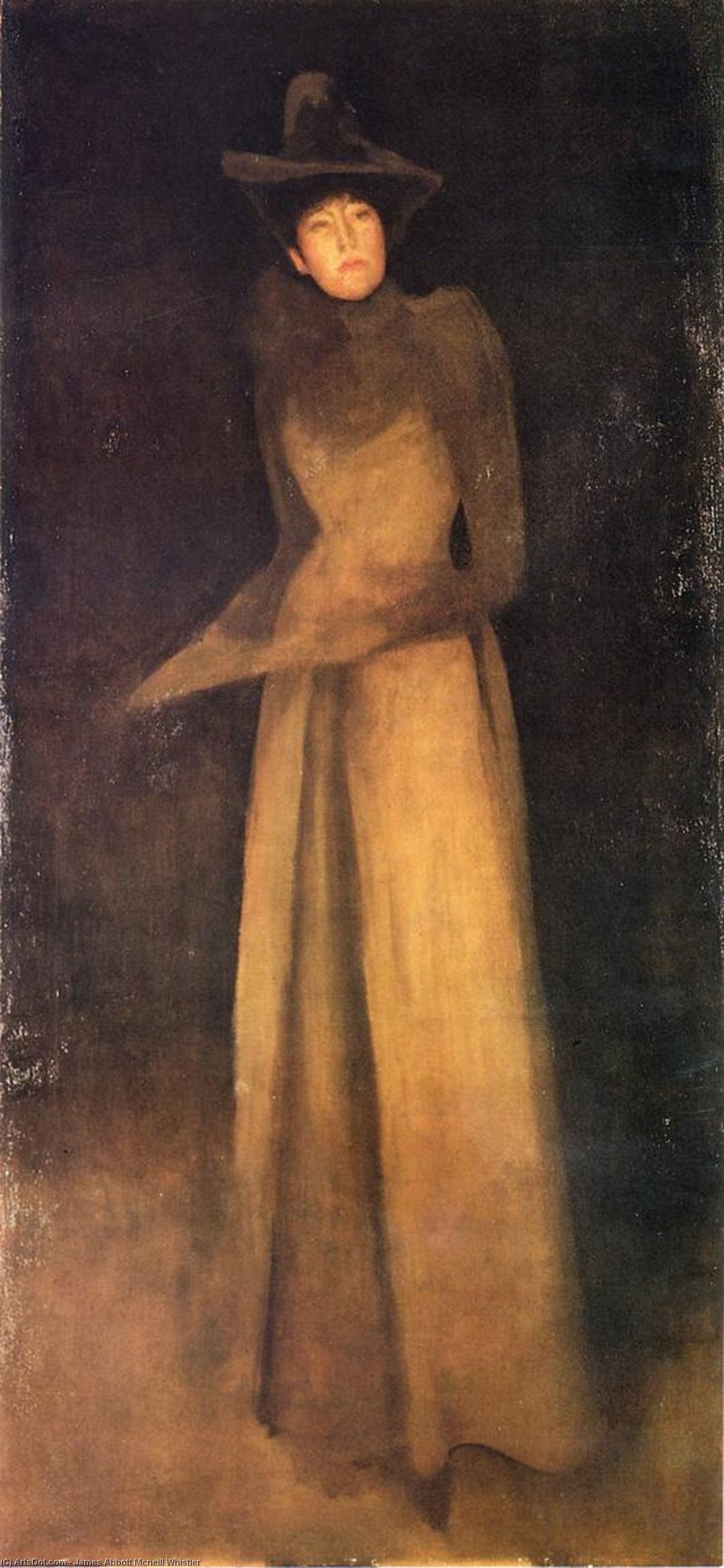 Wikioo.org - Bách khoa toàn thư về mỹ thuật - Vẽ tranh, Tác phẩm nghệ thuật James Abbott Mcneill Whistler - Harmony in Brown The Felt Hat