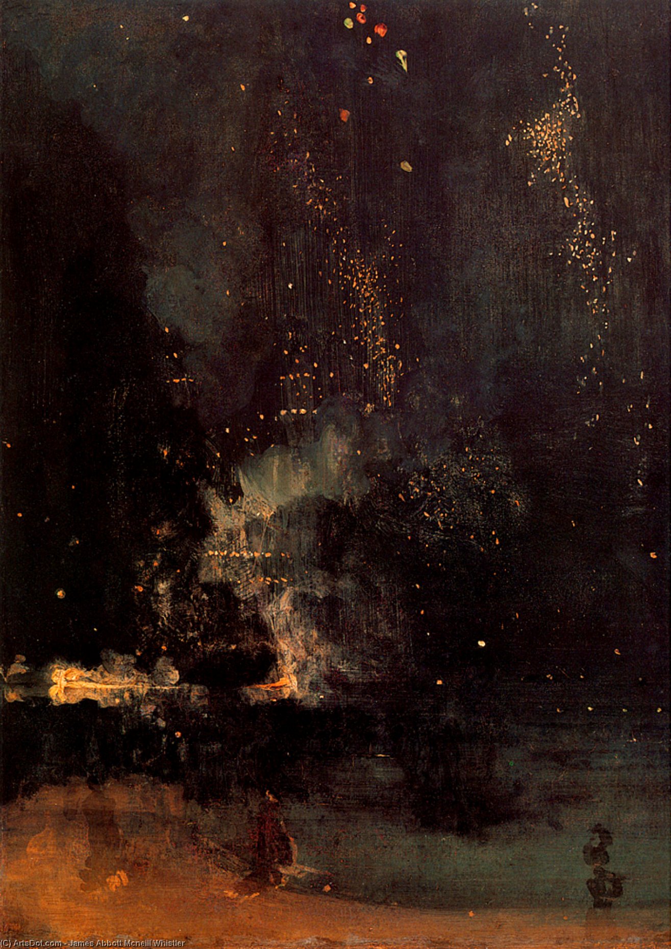 Wikioo.org - The Encyclopedia of Fine Arts - Painting, Artwork by James Abbott Mcneill Whistler - Nocturne in Black and Gold The Falling Rocket