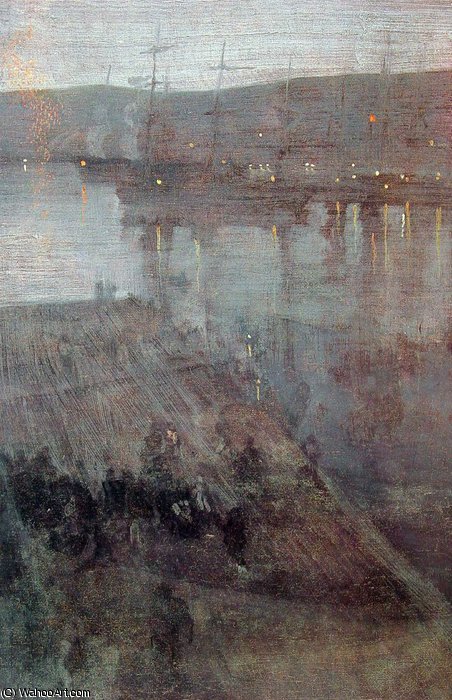 WikiOO.org – 美術百科全書 - 繪畫，作品 James Abbott Mcneill Whistler - 夜曲 在  蓝色  和  金  瓦尔帕莱索  海湾