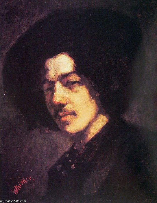 Wikioo.org - The Encyclopedia of Fine Arts - Painting, Artwork by James Abbott Mcneill Whistler - Portrait of Whistler with Hat