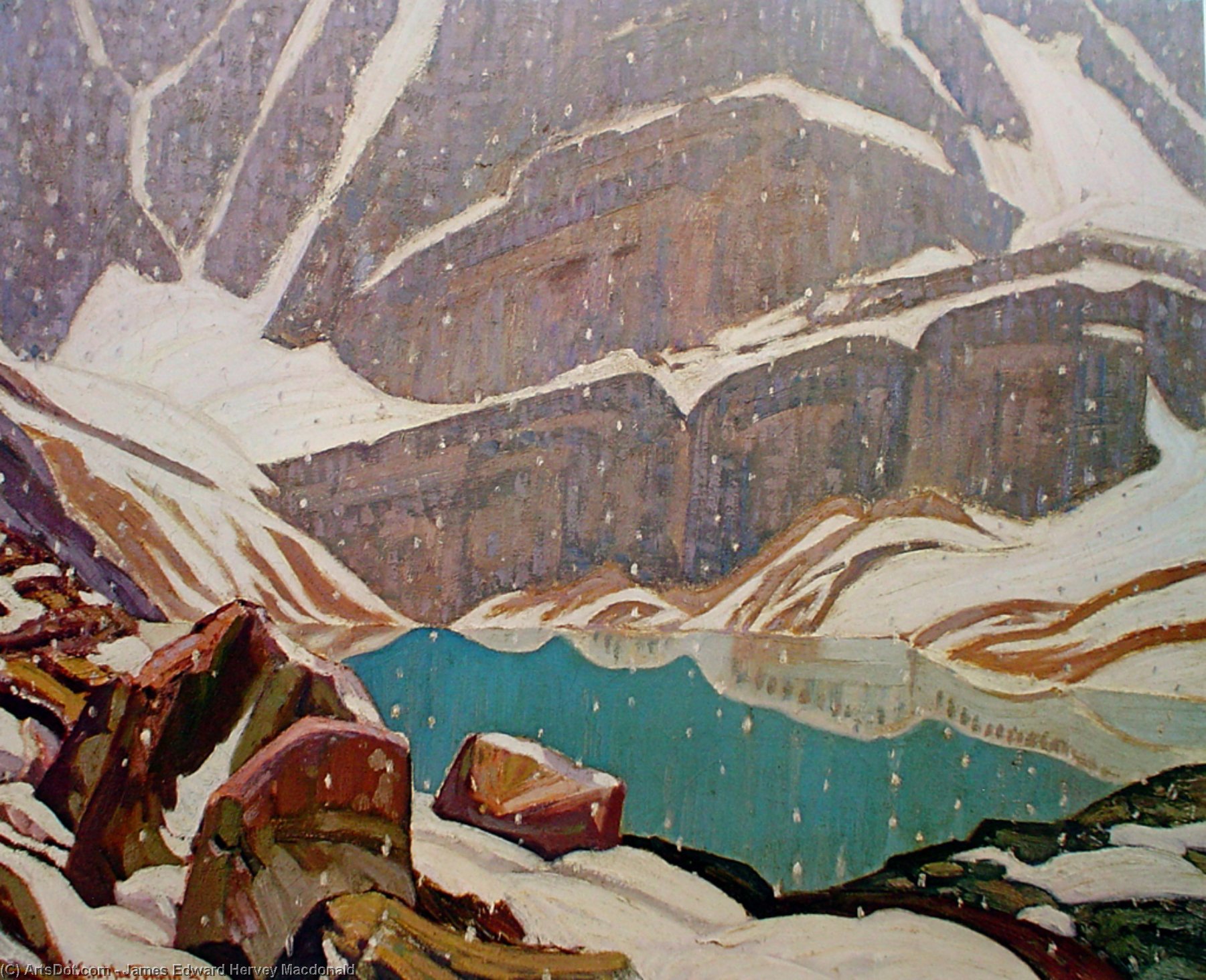 Wikioo.org - The Encyclopedia of Fine Arts - Painting, Artwork by James Edward Hervey Macdonald - mountain snowfall, lake oesa
