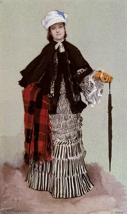 Wikioo.org - The Encyclopedia of Fine Arts - Painting, Artwork by James Jacques Joseph Tissot - a lady in a black and white dress