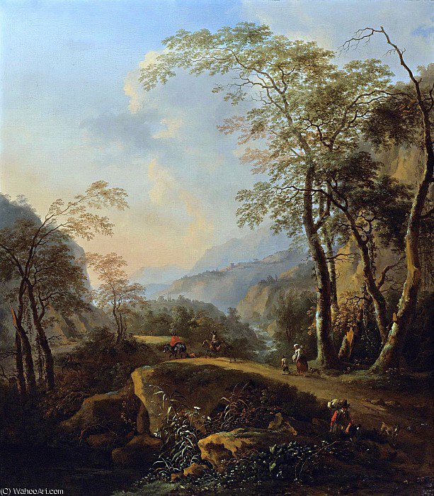 Wikioo.org - The Encyclopedia of Fine Arts - Painting, Artwork by Jan Both - an italianate landscape with horsemen and peasants