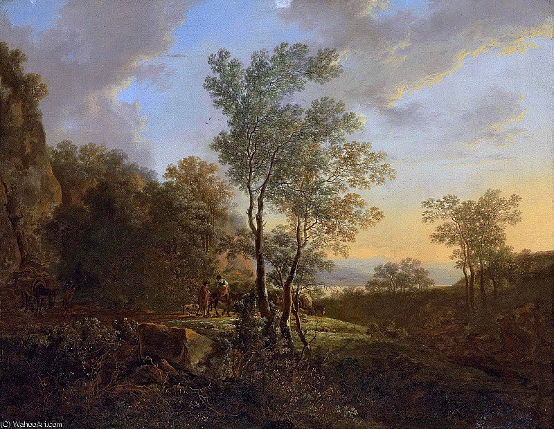 Wikioo.org - The Encyclopedia of Fine Arts - Painting, Artwork by Jan Both - An Italianate wooded landscape with travellers