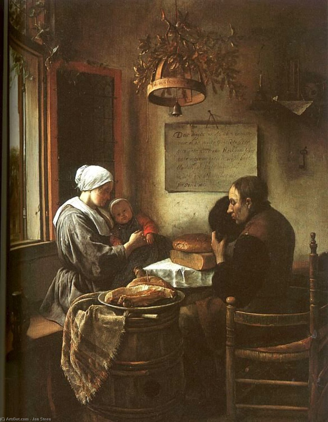Wikioo.org - The Encyclopedia of Fine Arts - Painting, Artwork by Jan Steen - Grace Before a Meal - oil on panel -