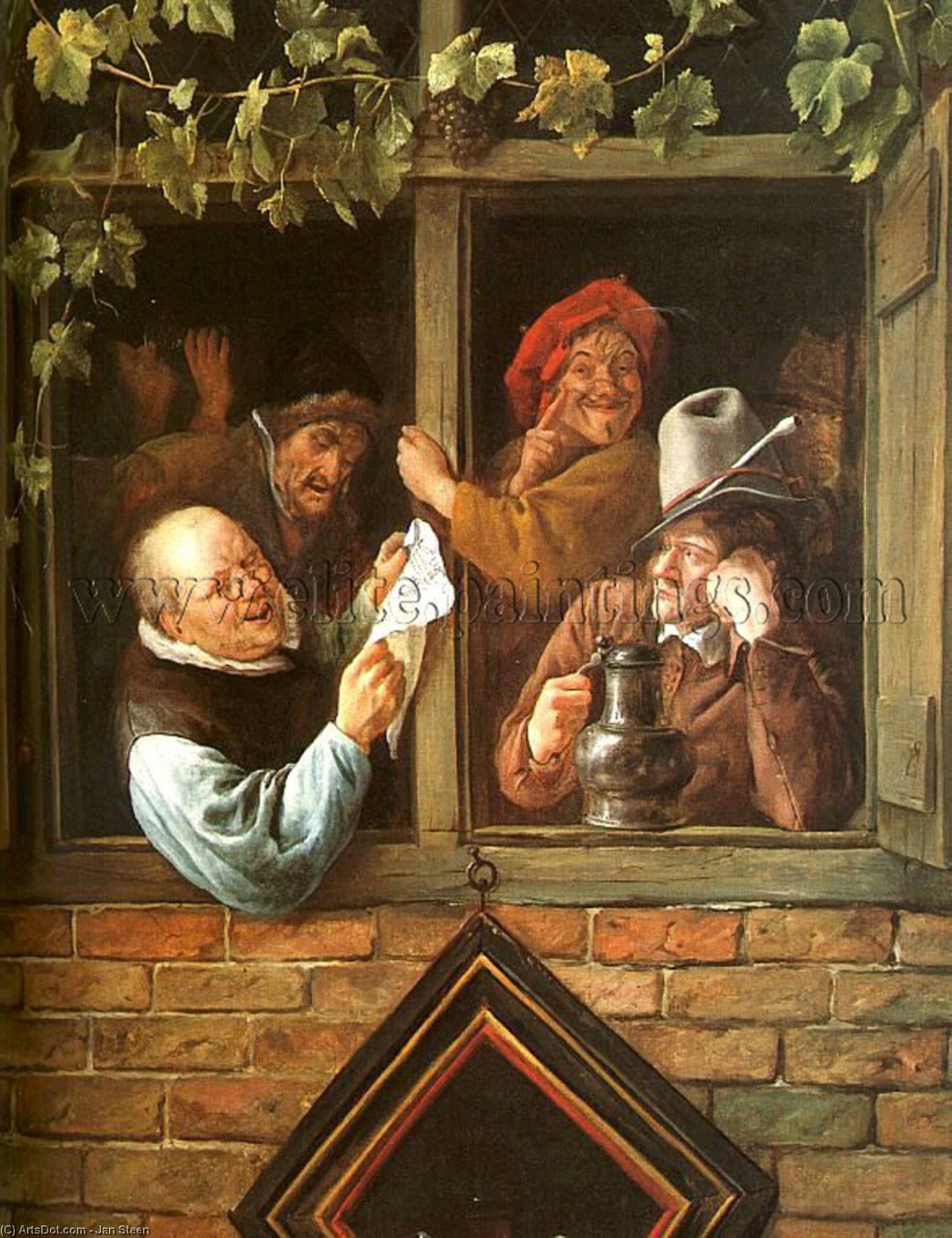 Wikioo.org - The Encyclopedia of Fine Arts - Painting, Artwork by Jan Steen - Rhetoricians at a Window - oil on canvas -