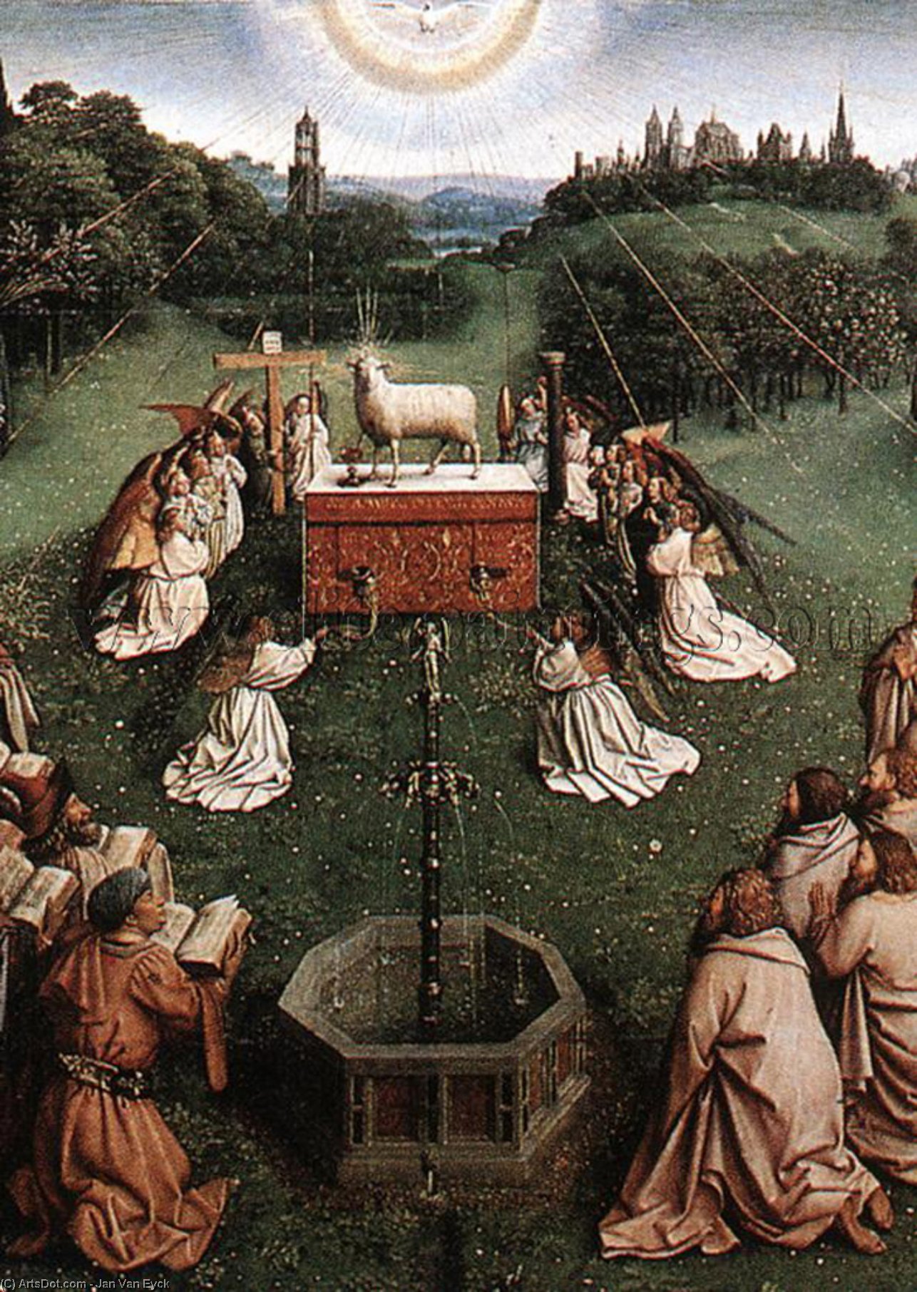 Wikioo.org - The Encyclopedia of Fine Arts - Painting, Artwork by Jan Van Eyck - The Ghent Altarpiece Adoration of the Lamb (detail centre)