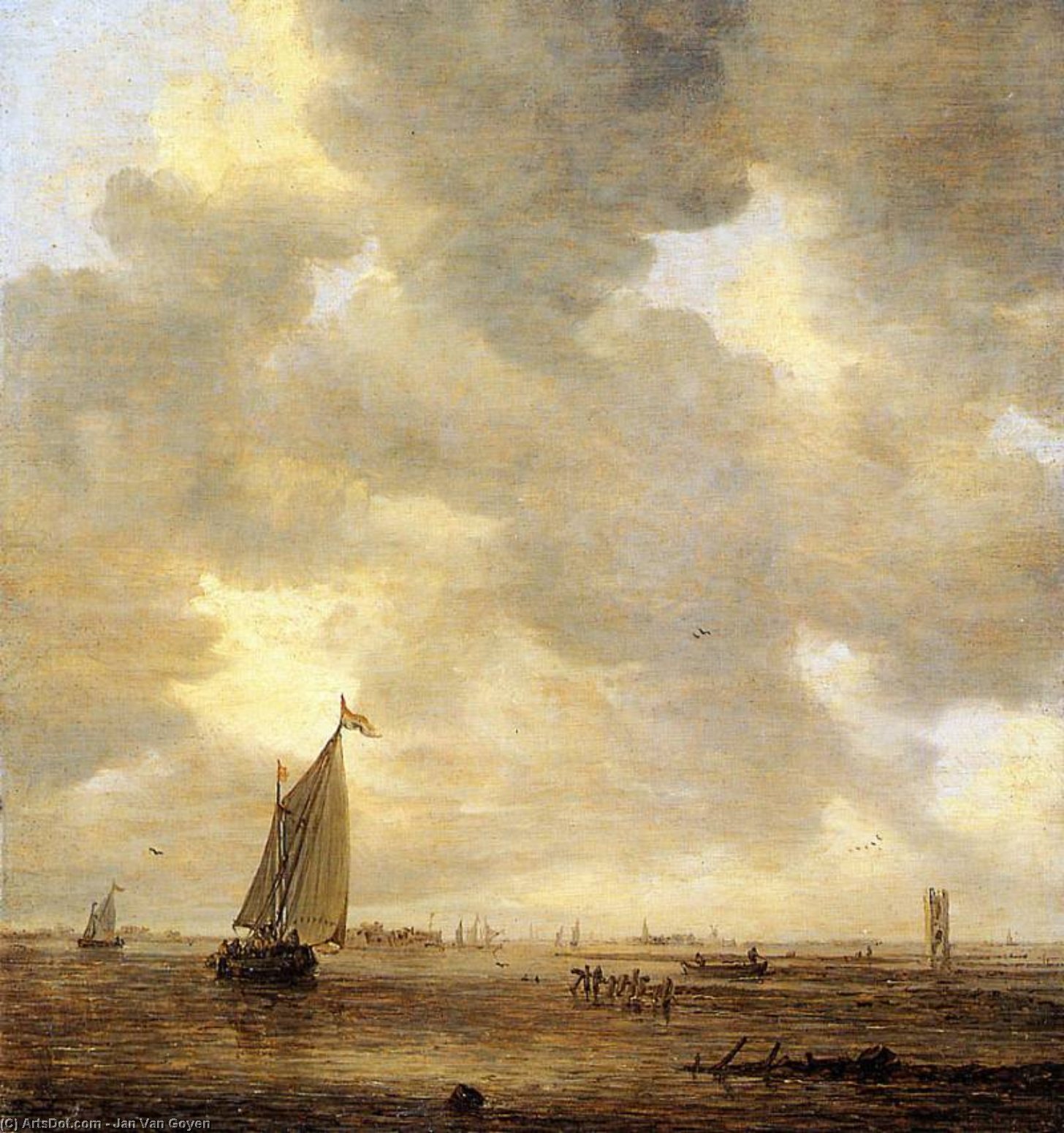 Wikioo.org - The Encyclopedia of Fine Arts - Painting, Artwork by Jan Van Goyen - Calm water Sun