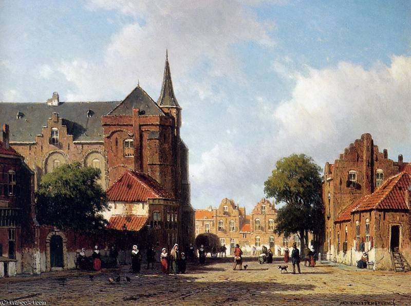 Wikioo.org - The Encyclopedia of Fine Arts - Painting, Artwork by Jan Weissenbruch - City view Sun