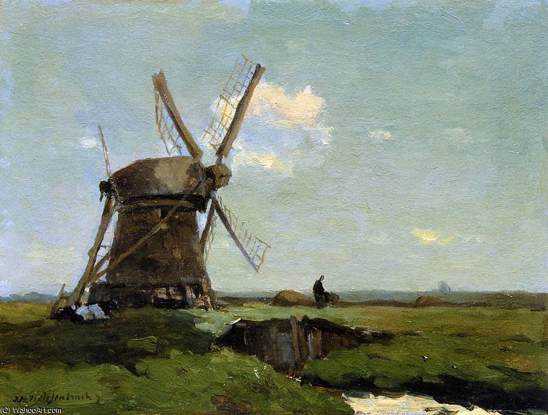 Wikioo.org - The Encyclopedia of Fine Arts - Painting, Artwork by Jan Weissenbruch - Mill in landscape Sun