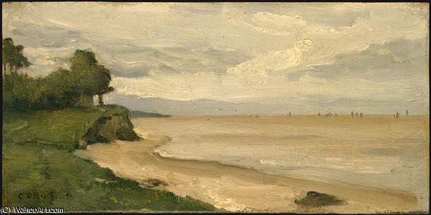 WikiOO.org - Encyclopedia of Fine Arts - Maleri, Artwork Jean Baptiste Camille Corot - Beach near Etretat
