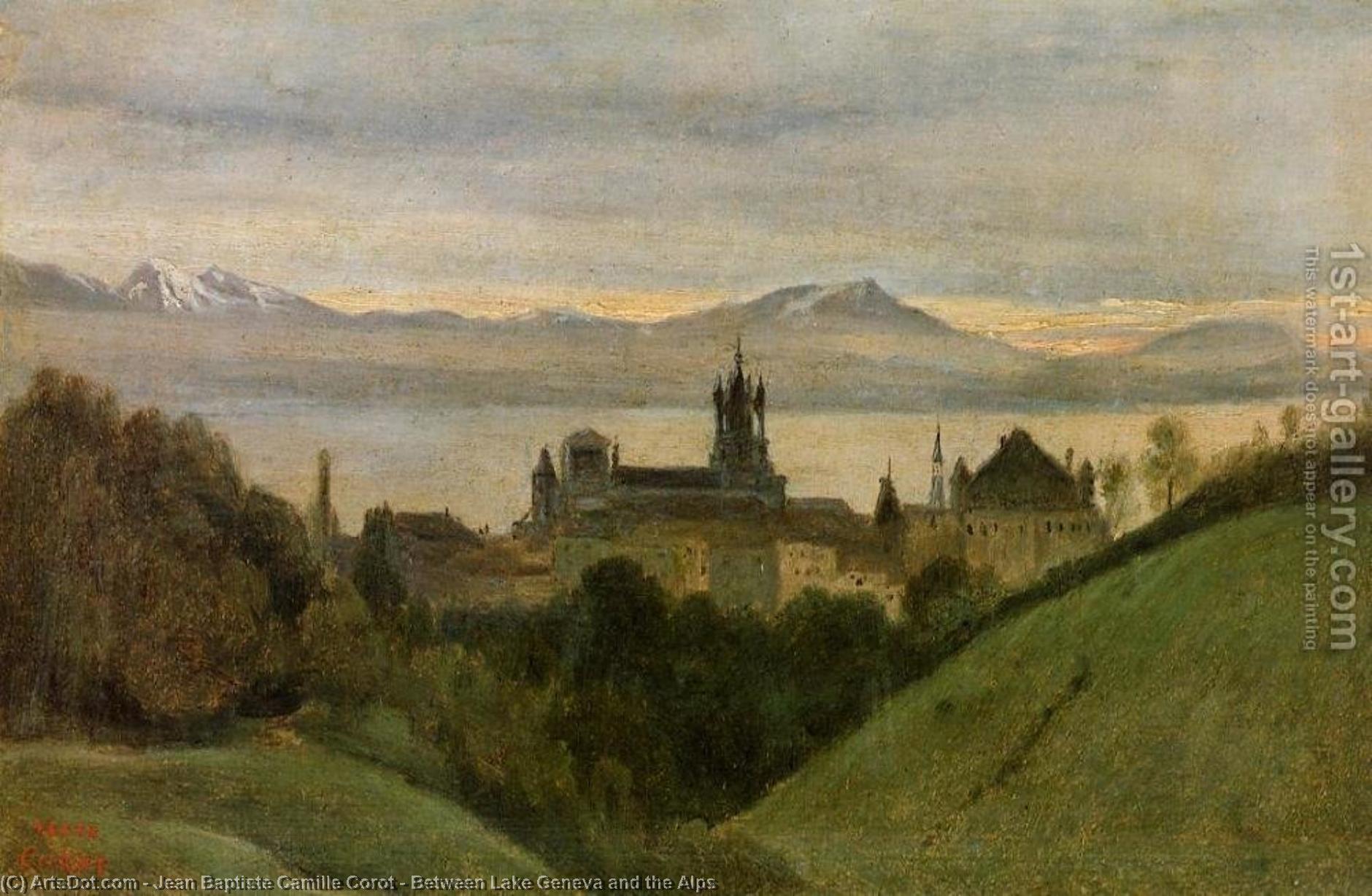 Wikioo.org - The Encyclopedia of Fine Arts - Painting, Artwork by Jean Baptiste Camille Corot - Between Lake Geneva and the Alps