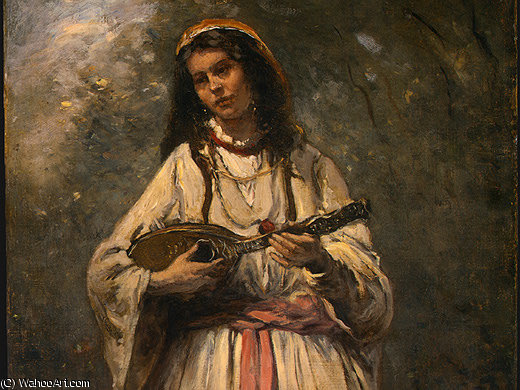 Wikoo.org - موسوعة الفنون الجميلة - اللوحة، العمل الفني Jean Baptiste Camille Corot - Gypsy Girl with Mandolin