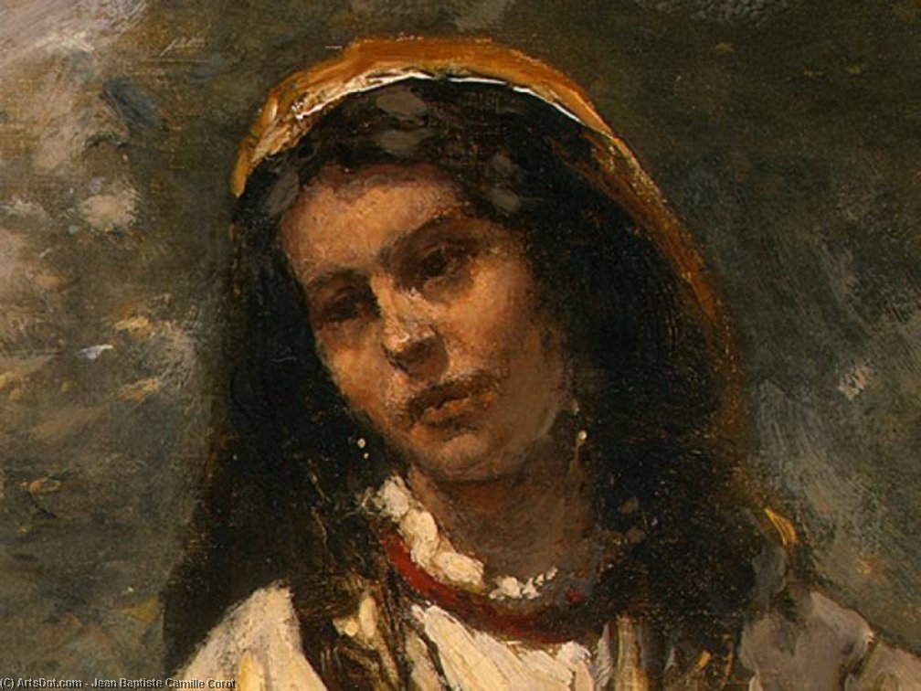 Wikoo.org - موسوعة الفنون الجميلة - اللوحة، العمل الفني Jean Baptiste Camille Corot - Gypsy Girl with Mandolin )