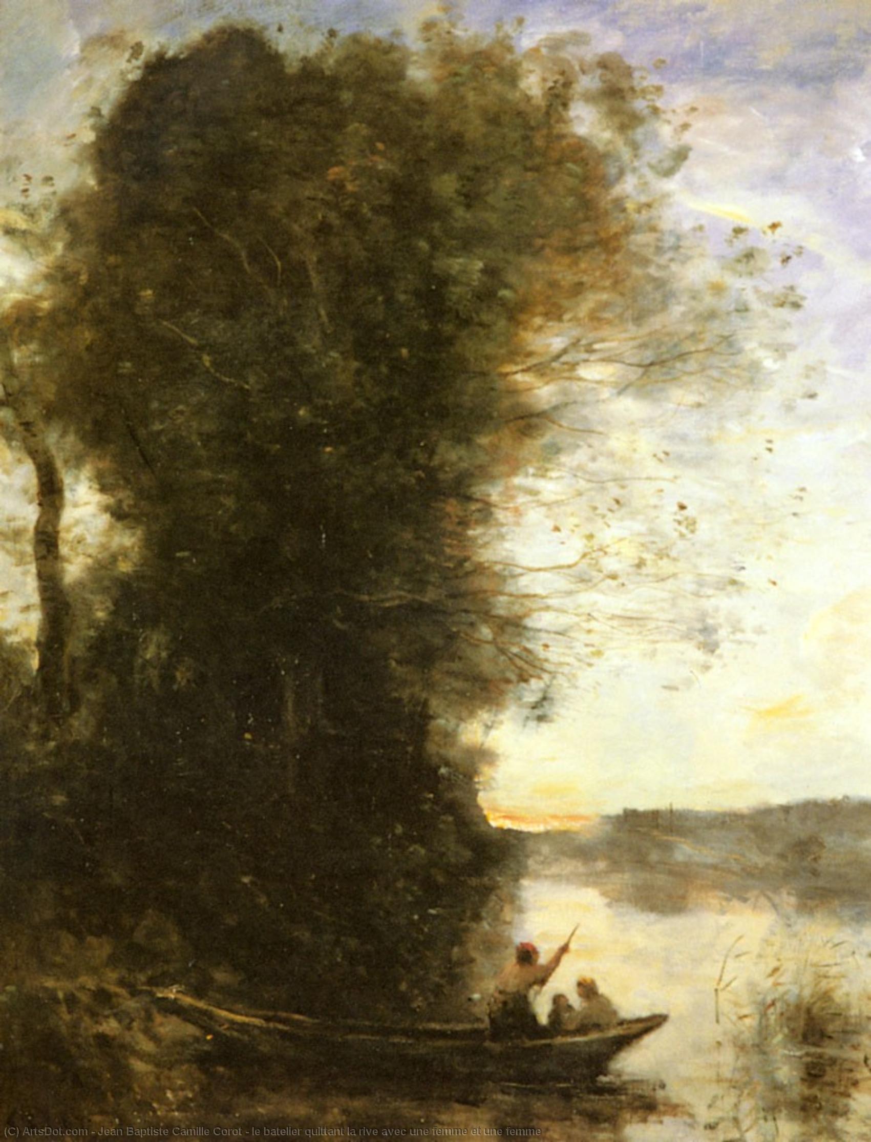 Wikioo.org - สารานุกรมวิจิตรศิลป์ - จิตรกรรม Jean Baptiste Camille Corot - le batelier quittant la rive avec une femme et une femme