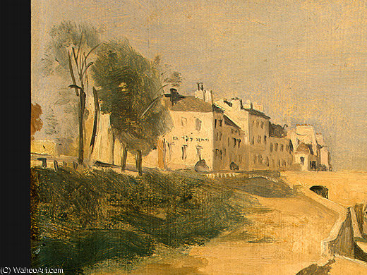 Wikioo.org - The Encyclopedia of Fine Arts - Painting, Artwork by Jean Baptiste Camille Corot - River Scene with Bridge (detail 1) -