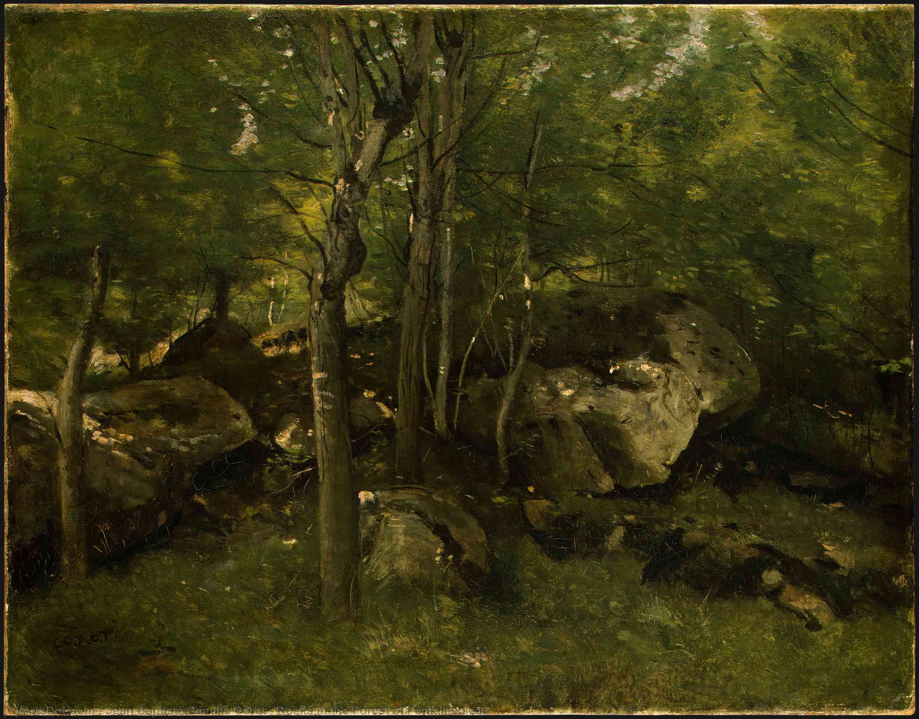 Wikioo.org - The Encyclopedia of Fine Arts - Painting, Artwork by Jean Baptiste Camille Corot - Rocks in the Forest of Fontainebleau