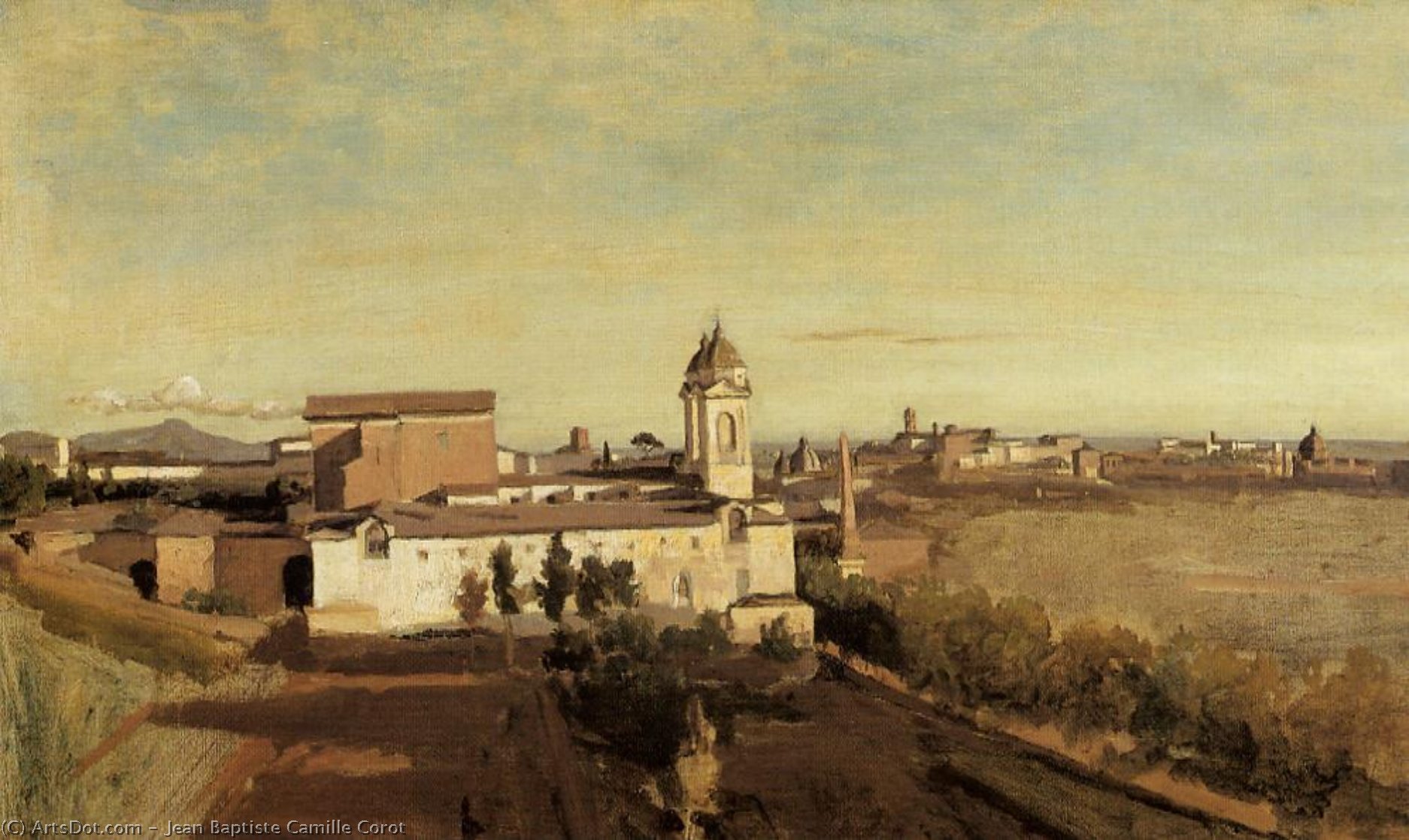 Wikioo.org - The Encyclopedia of Fine Arts - Painting, Artwork by Jean Baptiste Camille Corot - Rome the Trinita dei Monti View from the Villa Medici