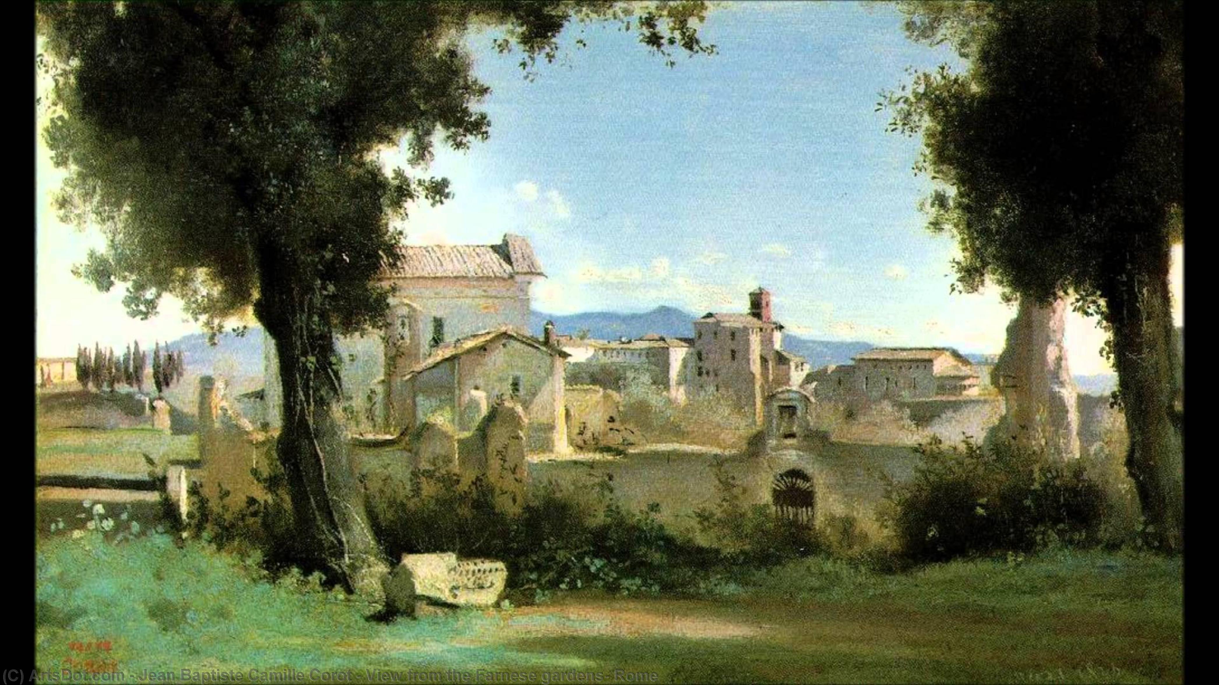 Wikioo.org - The Encyclopedia of Fine Arts - Painting, Artwork by Jean Baptiste Camille Corot - View from the Farnese gardens, Rome