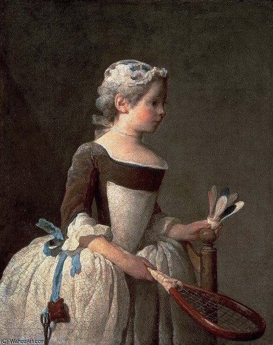 Wikioo.org - The Encyclopedia of Fine Arts - Painting, Artwork by Jean-Baptiste Simeon Chardin - Girl with Racket and Shuttlecock