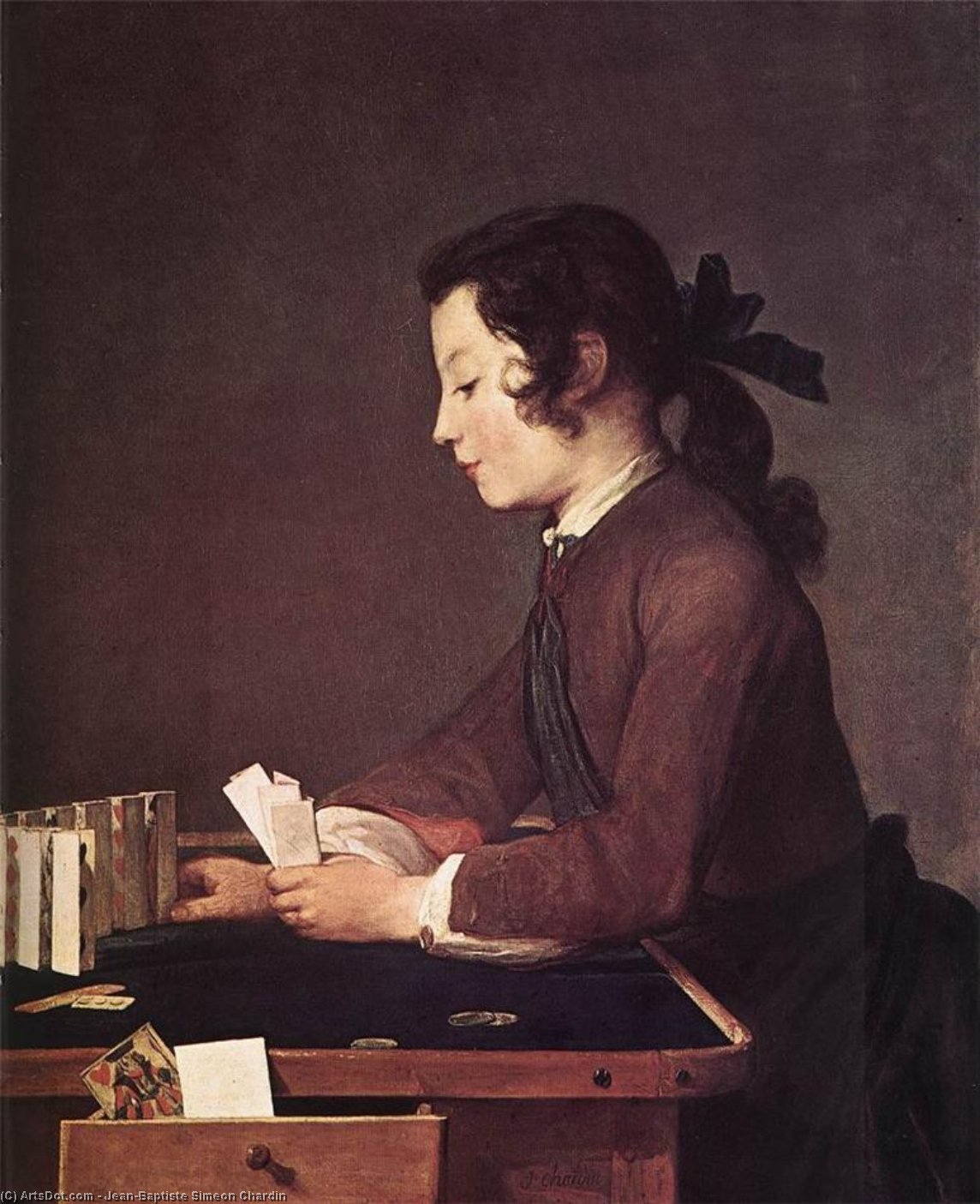 Wikioo.org - Die Enzyklopädie bildender Kunst - Malerei, Kunstwerk von Jean-Baptiste Simeon Chardin - Das Kartenhaus ICH ICH