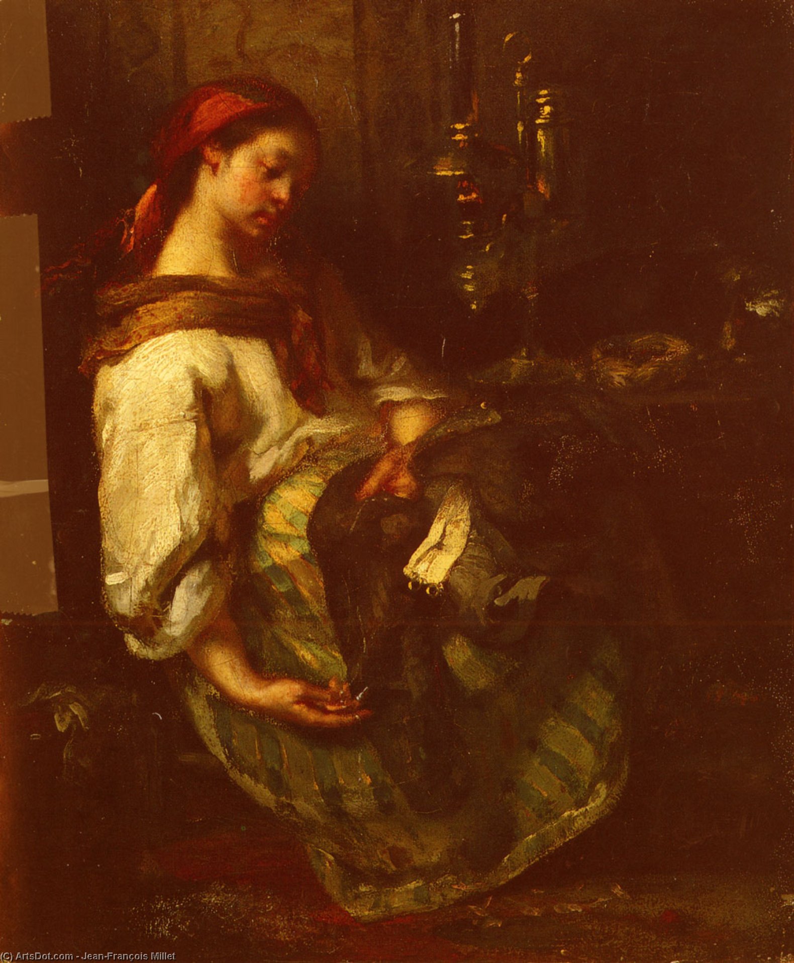 Wikioo.org - The Encyclopedia of Fine Arts - Painting, Artwork by Jean-François Millet - couseuse endormie