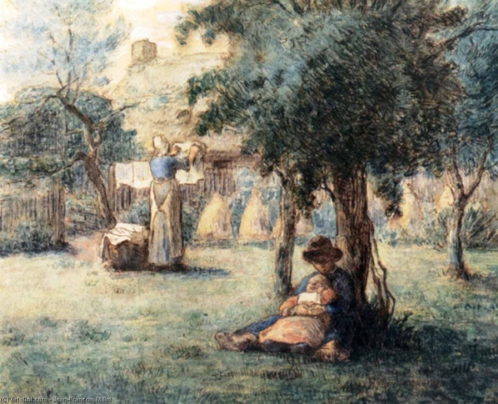 WikiOO.org - Енциклопедія образотворчого мистецтва - Живопис, Картини
 Jean-François Millet - femme etandant sonlinge