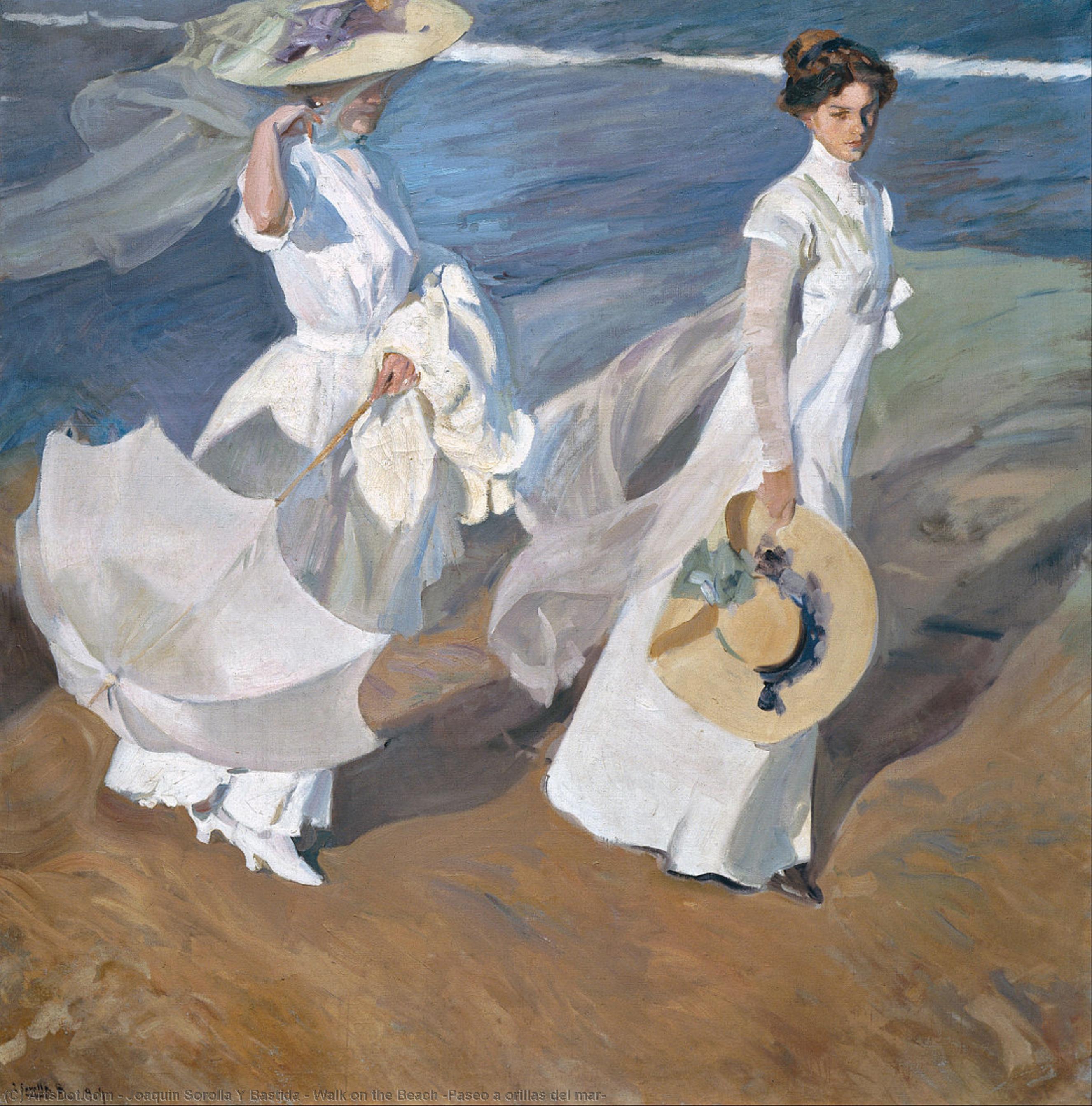 Wikioo.org – L'Enciclopedia delle Belle Arti - Pittura, Opere di Joaquin Sorolla Y Bastida - Camminare sopra la spiaggia ( Paseo un orillas del mar )