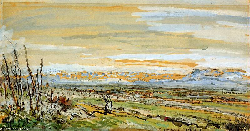 Wikioo.org - The Encyclopedia of Fine Arts - Painting, Artwork by Johan Barthold Jongkind - Landscape at La C_te-Saint Andre Sun