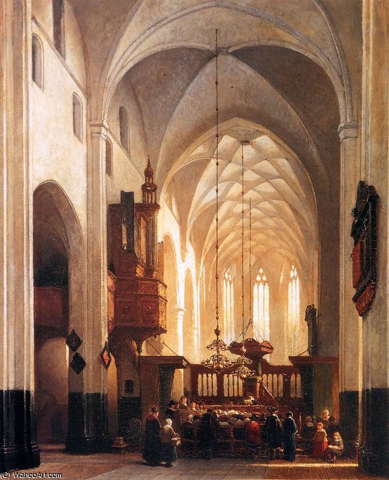 WikiOO.org - Encyclopedia of Fine Arts - Maleri, Artwork Johannes Bosboom - grote kerk in hattem sun