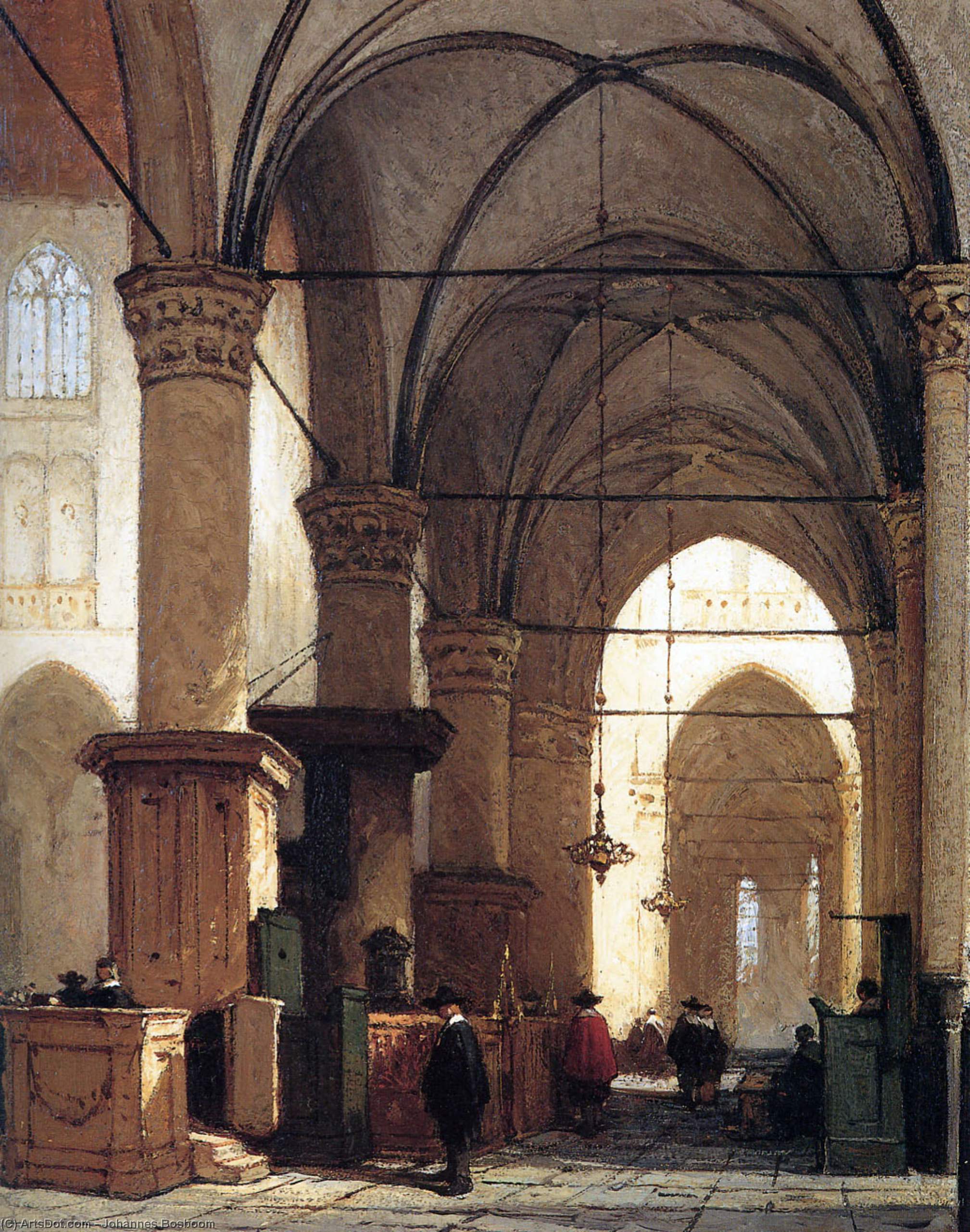 Wikioo.org - The Encyclopedia of Fine Arts - Painting, Artwork by Johannes Bosboom - grote sint laurens church in alkmaar sun