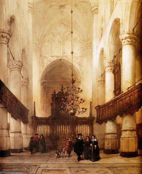 WikiOO.org - Encyclopedia of Fine Arts - Maleri, Artwork Johannes Bosboom - nieuwe kerk in delft sun