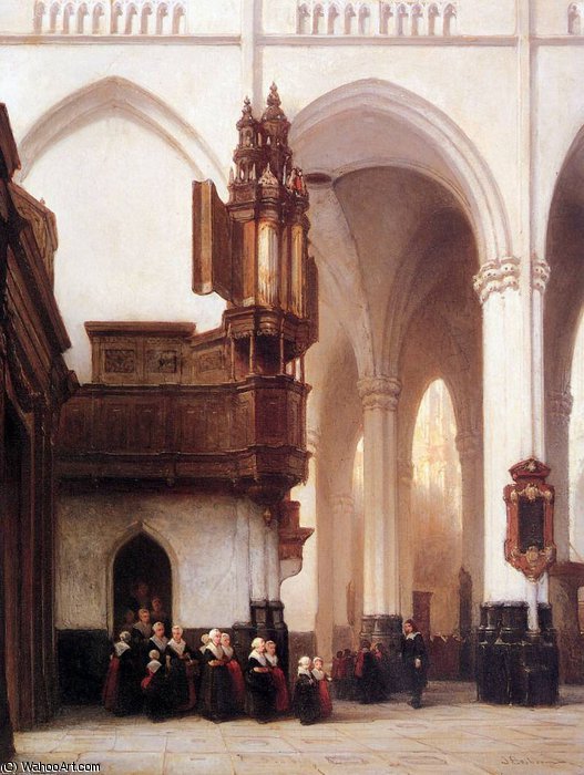WikiOO.org - Encyclopedia of Fine Arts - Lukisan, Artwork Johannes Bosboom - orphans in the nieuwe kerk amsterdam sun