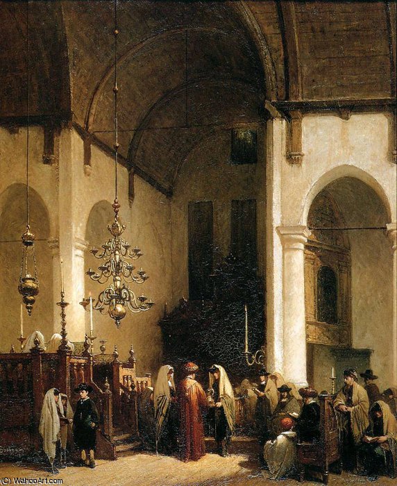 Wikioo.org - สารานุกรมวิจิตรศิลป์ - จิตรกรรม Johannes Bosboom - portugese synagoge in amsterdam 3 sun