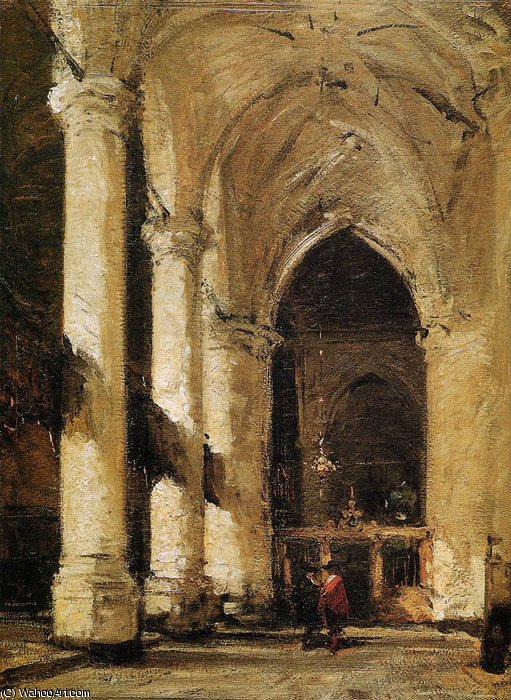 WikiOO.org - Encyclopedia of Fine Arts - Maleri, Artwork Johannes Bosboom - Sint Jacobs Kerk s Gravenshage Sun