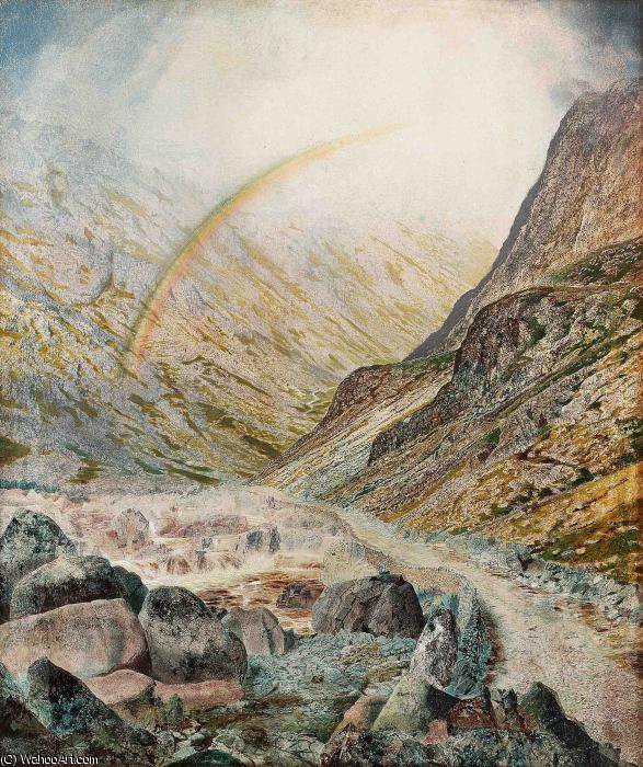 Wikioo.org - The Encyclopedia of Fine Arts - Painting, Artwork by John Atkinson Grimshaw - a mountain road flood time honister