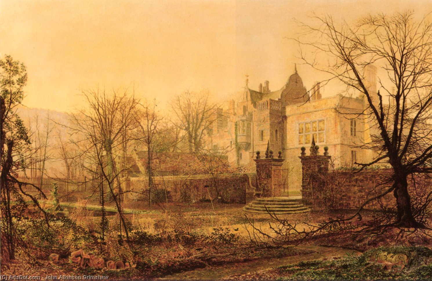 WikiOO.org - Encyclopedia of Fine Arts - Lukisan, Artwork John Atkinson Grimshaw - knostrop hall early morning