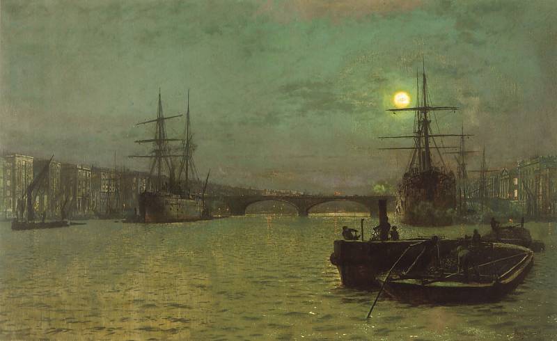 Wikioo.org – La Enciclopedia de las Bellas Artes - Pintura, Obras de arte de John Atkinson Grimshaw - londres puente media marea