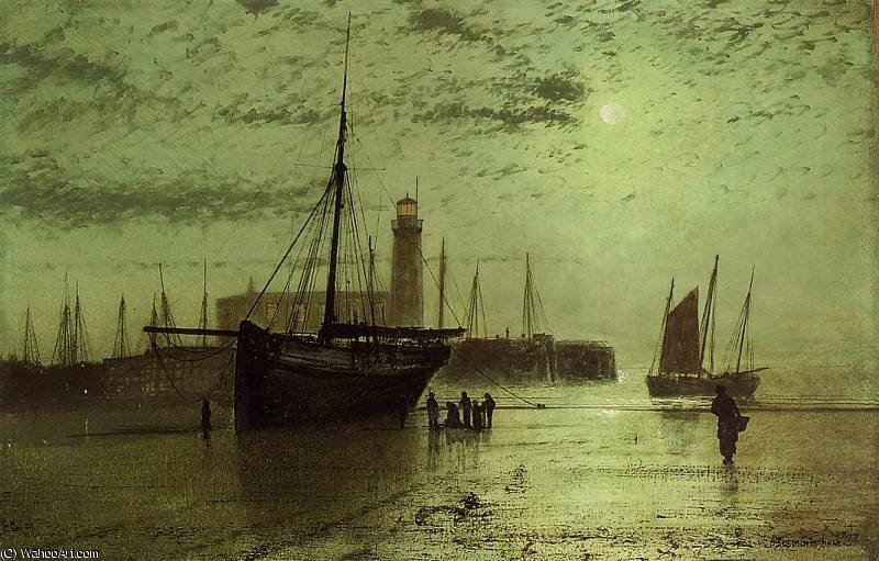 Wikioo.org - The Encyclopedia of Fine Arts - Painting, Artwork by John Atkinson Grimshaw - The Lighthouse at Scarborough