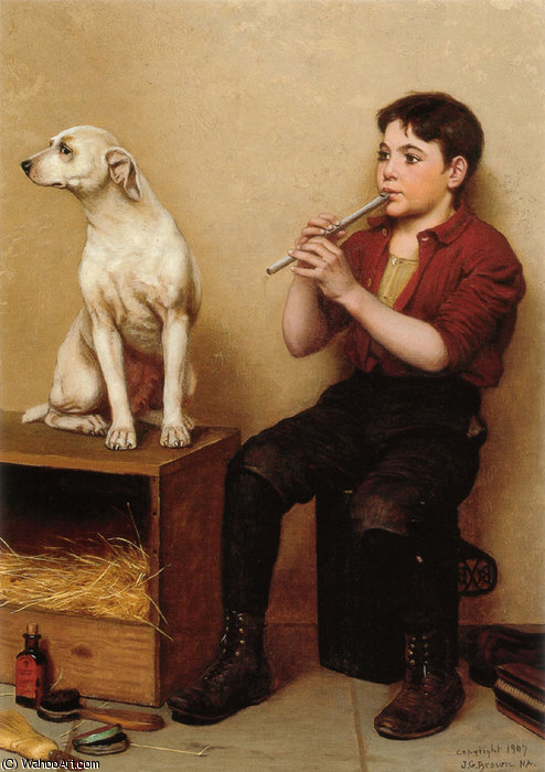 WikiOO.org - Enciclopédia das Belas Artes - Pintura, Arte por John George Brown - music hath no charms