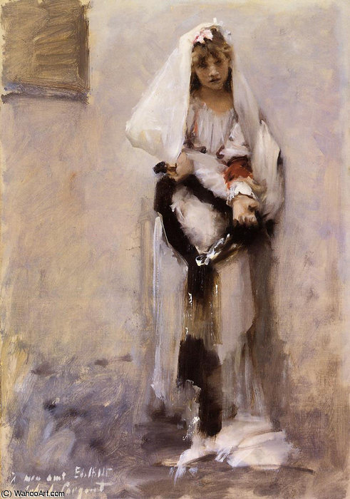Wikioo.org - The Encyclopedia of Fine Arts - Painting, Artwork by John Singer Sargent - a parisian beggar girl