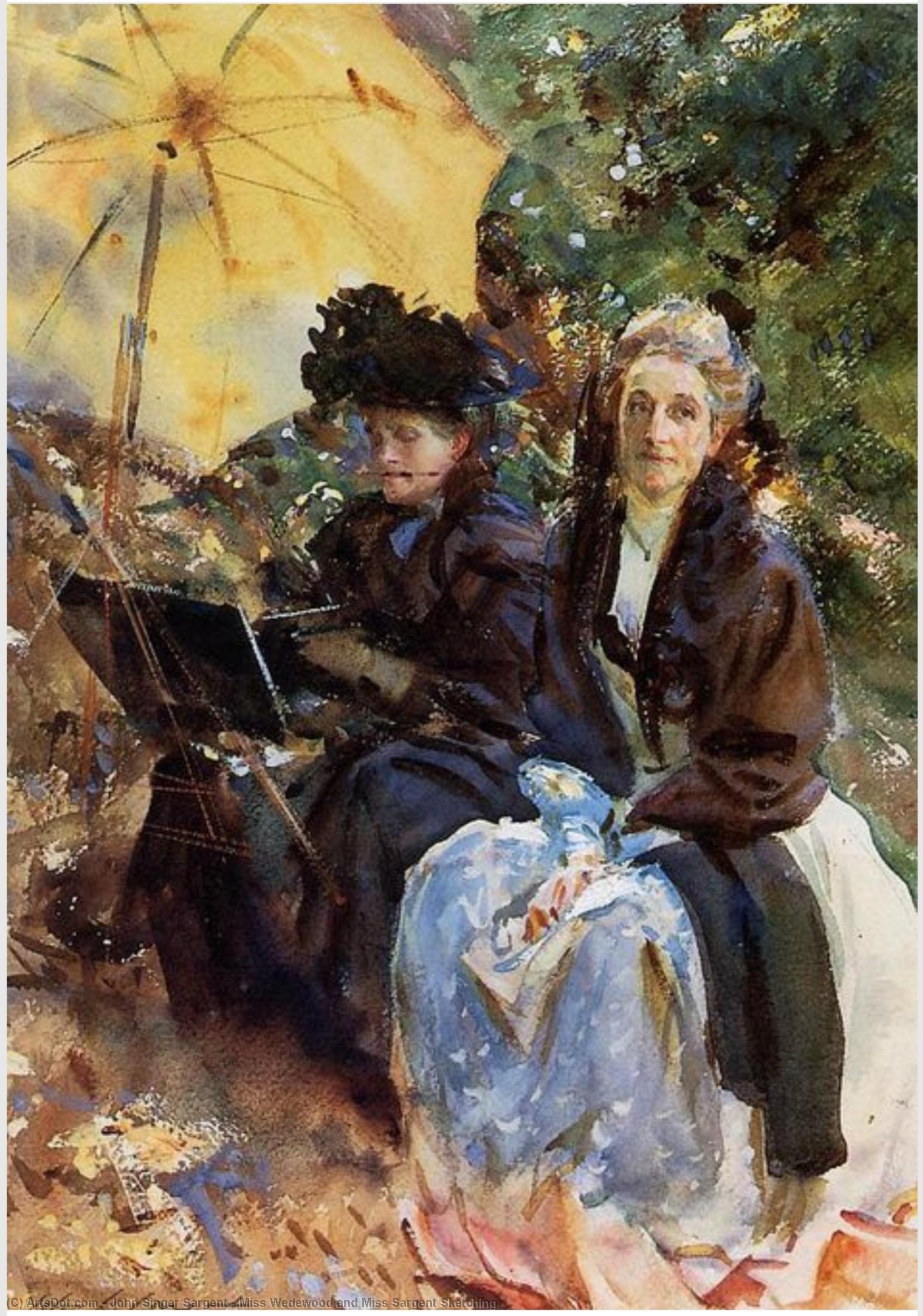 Wikioo.org - The Encyclopedia of Fine Arts - Painting, Artwork by John Singer Sargent - Miss Wedewood and Miss Sargent Sketching