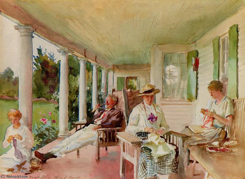 WikiOO.org - Encyclopedia of Fine Arts - Lukisan, Artwork John Singer Sargent - On the Verandah (Ironbound Island Maine)